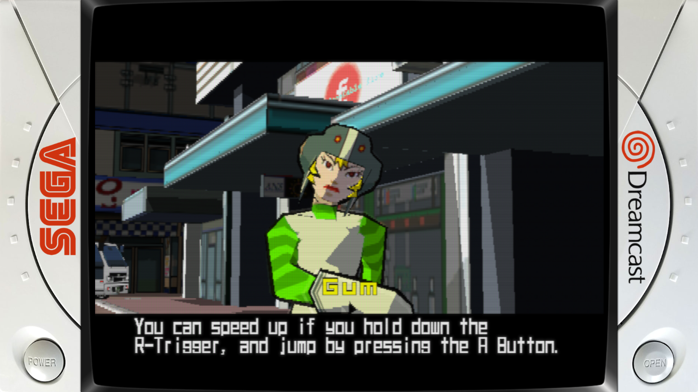 Jet Set Radio no Dreamcast com shader CRT e moldura